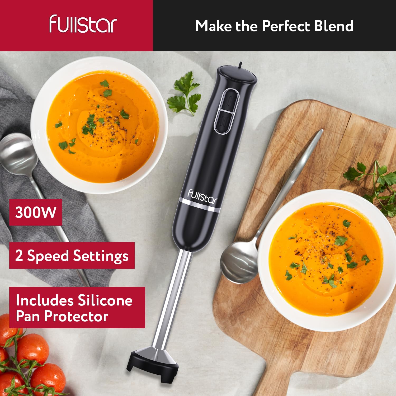 Fullstar Immersion Blender Handheld - 300W Hand Blender Stick with Pan Protector, 2-Speed Emulsion Hand Blenders Immersion, Hand Mixer Electric Handheld, Stick Blender, Hand Blenders for Kitchen