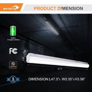 4FT LED Linear Shop Lights with Emergency Battery Backup,3 Color Selectable 3500K-5000K, Lumen Adjustable 4420/4940/5850LM,120-277V, 0-10V Dimmable, Built-in 90 Minute Emergency Battery (1PK)