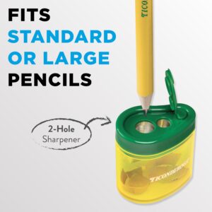 Ticonderoga Two-Hole Pencil Sharpener, Yellow and Green, 1 Count