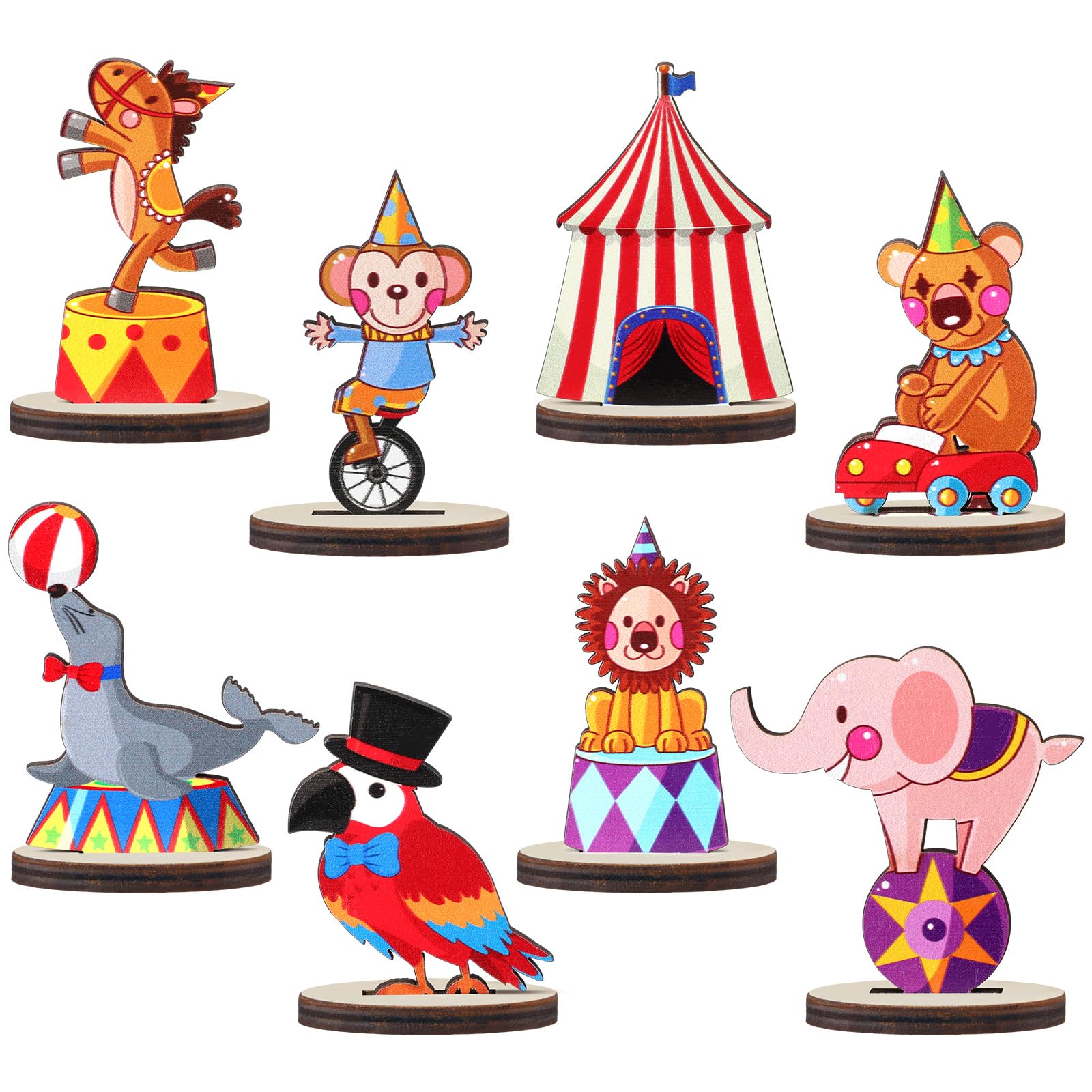 Wenqik 16 Pcs Wood Carnival Centerpieces for Tables Carnival Party Decorations Circus Theme Party Decorations Wooden Carnival Table Decorations for Carnival Baby Shower Birthday Party Supplies