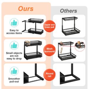 PXRACK Under Sink Organizer 2 Pack Under Sink Organizers and Storage, 2 Tier Pull Out Cabinet Organizer Slide Out Shelf, Kitchen Drawer Organizer Under Bathroom Sink Organizer