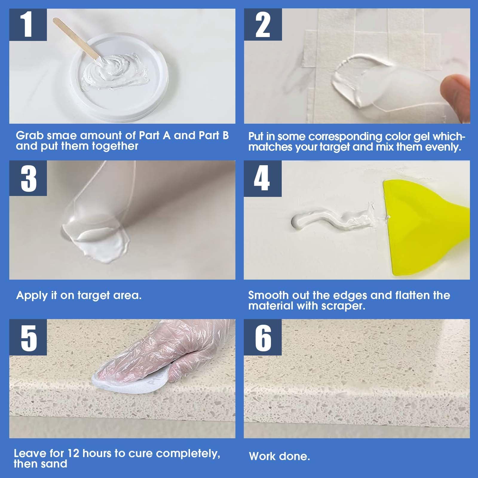 Quartz Countertop Chip Repair Kit - White Granite & Marble Repair Kit, Suitable for Granite, Marble, Quartz Stone, and Other Stone Surface Crack Quartz Chip Repair Kit