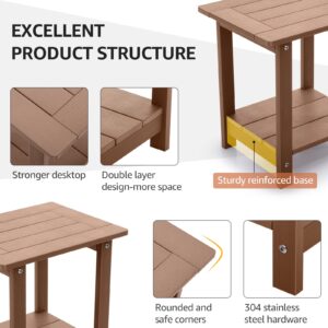 juserox Outdoor Side Table, Weather Resistant Double Small Adirondack Side Table, Outdoor/Indoor End Table for Adirondack Chair, 17" Patio Table for Pool, Deck and Porch, Teak