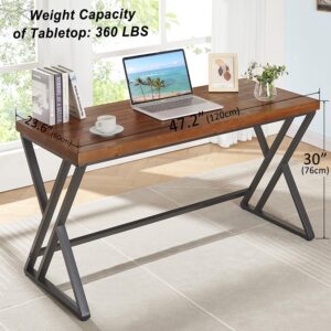 FurniChoi Real Wood Computer Desk, Modern Natural Wood Home Office Desk, Rustic Solid Wood Work Study Writing Desk, Farmhouse Workstation PC Gaming Executive Table for Bedroom, Brown, 47 inch