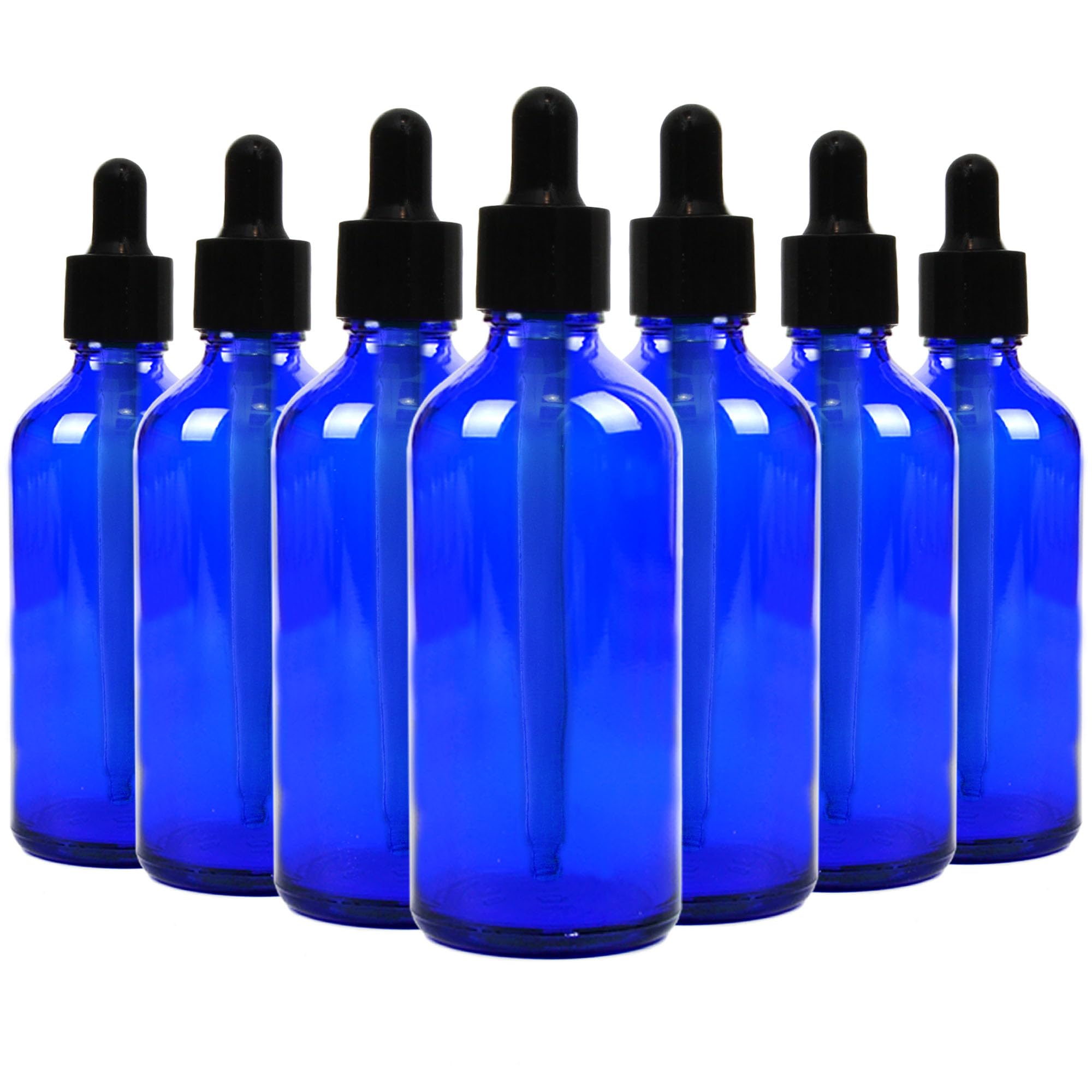 Youngever 16 Pack 4 Ounce Glass Dropper Bottles for Essential Oil, 2 Stainless Steel Mini Funnels (Blue)