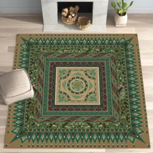 vintage floral area rug 2x2 green grey caisson classical square rug for living room dining room bedroom soft wool washable carpet entryway laundry home office rugs