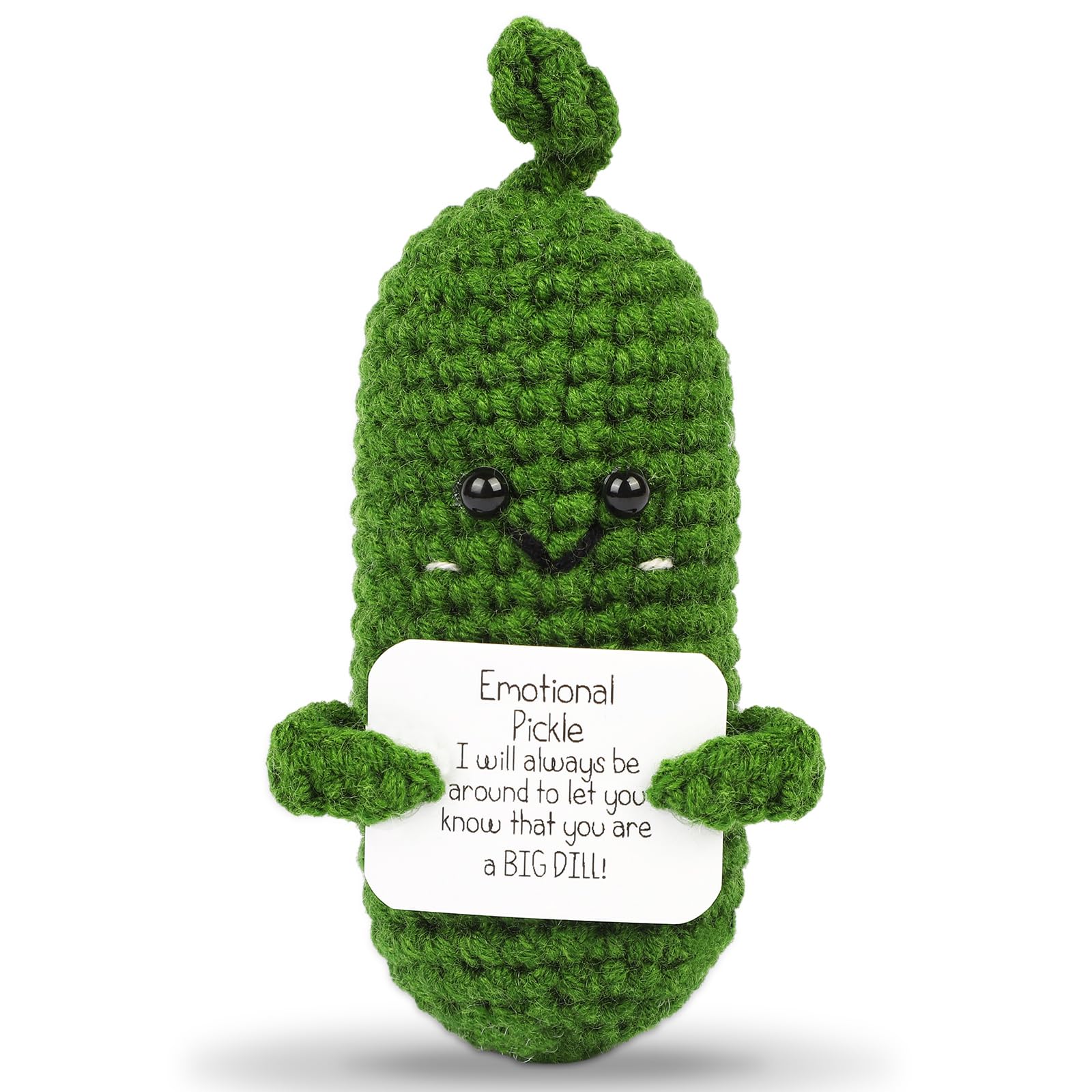 Hoedia Handmade Emotional Pickle Gift, Cucumber Crochet Doll Inspirational Gifts with Cards, Cute Knitted Funny Support Pickle Potato Friend Birthday Christmas Stocking Stuffers (Emotional Pickle)