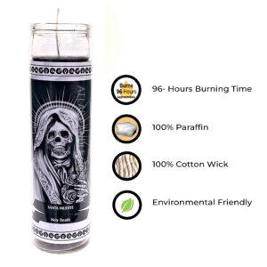 HEALING ATLAS - Holy Death Black Candle in Glass for Rituals and Meditation - Candle for Witchcraft Spells - Velas Negras para Rituales - Black Candles - (Santa Muerte, Black, Pack of 1)