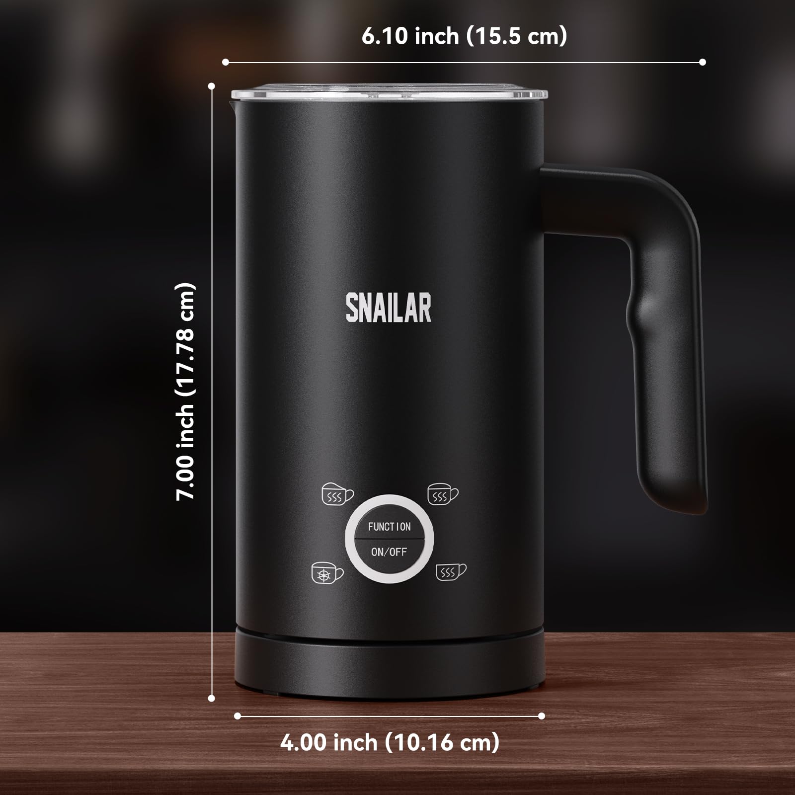 Snailar Milk Frother, 10oz Stainless Steel Electric Milk Steamer, 4 in 1 Hot & Cold Foam Maker for Latte, Cappuccinos, Macchiato, Hot Chocolate, Silent Operation, Easy to Clean