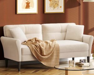 kidirect 69" white couch, loveseat sofa, couches for living room, comfy sofas for living room 3min no tool fast assembly, small couch for bedroom, modern velvet sofa couch for apartment office