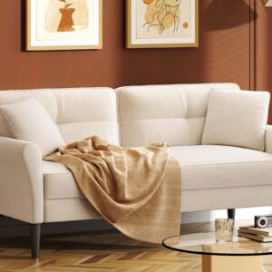 Kidirect 69" White Couch, Loveseat Sofa, Couches for Living Room, Comfy Sofas for Living Room 3min No Tool Fast Assembly, Small Couch for Bedroom, Modern Velvet Sofa Couch for Apartment Office