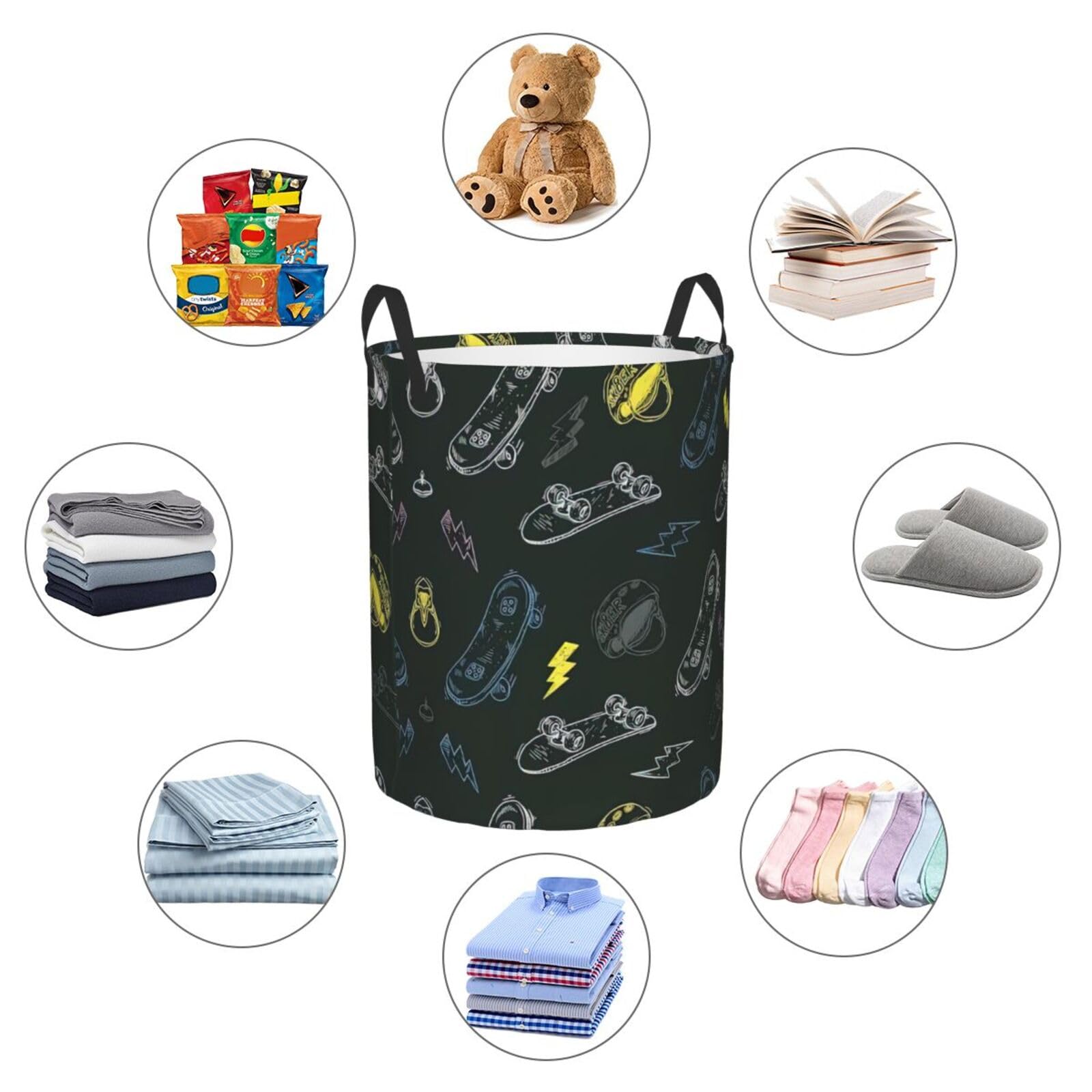 Large Laundry Basket,Collapsible Laundry Hamper With Handles,For Clothes In The Family Dorm,Graffiti Skateboard