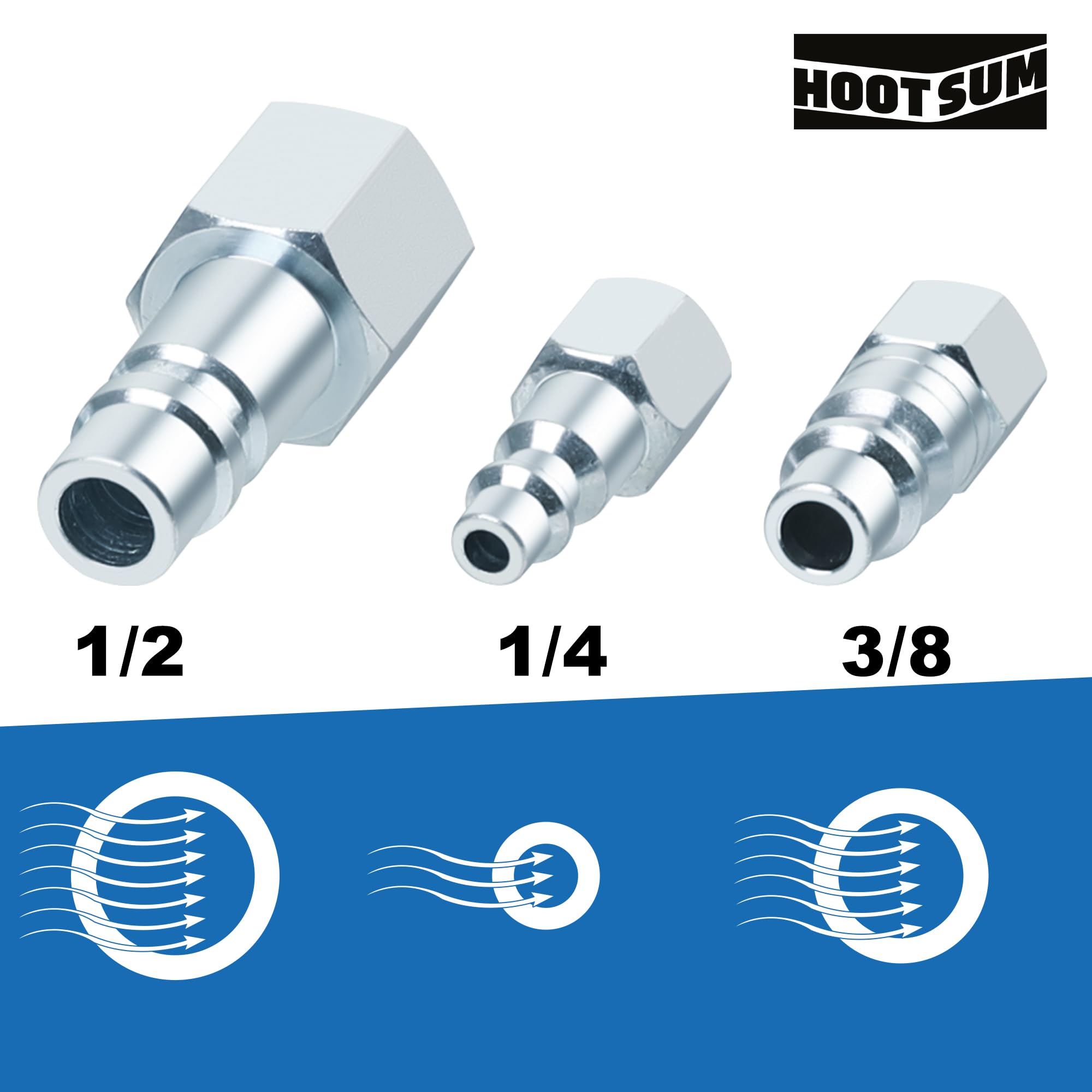 HOOTSUM 1/2” Air Hose Fittings Set, High Flow 2PCS I/M Industrial Type Coupler with 1/2” FNPT, 3PCS Plugs with 1/2” NPT, 5PCS Steel Air Compressor Accessories Quick Connect Fittings 300PSI