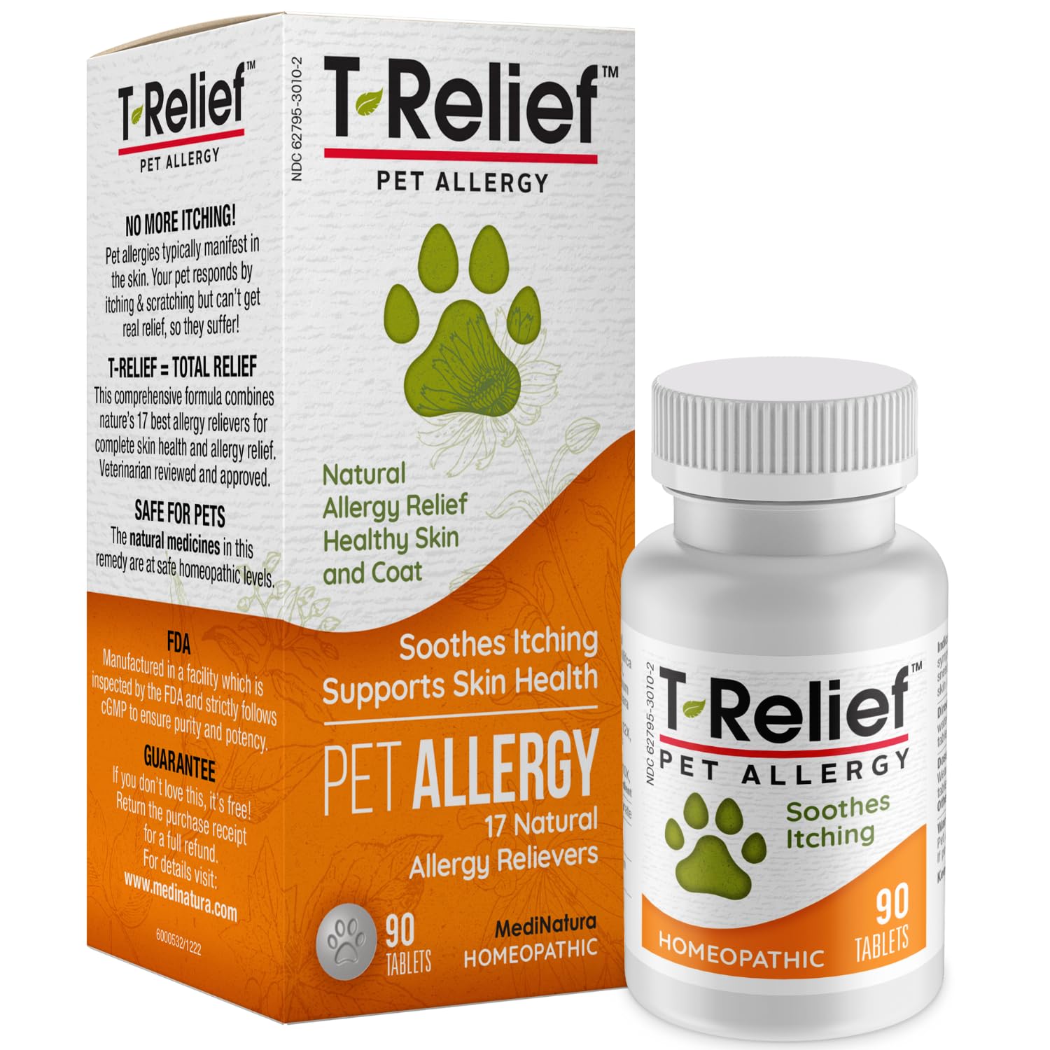 T-Relief Pet Allergy Support for Dogs & Cats Itchy Relief Supports Healthy Skin & Coat Natural Medicine Helps Soothe Hot Spot Itching Paws Licking Runny Nose Sneezing Watery Eyes - 90 Tablets