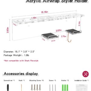 Affogato Acrylic Wall Mount Holder Compatible with Dyson Airwrap Styler and Accessories Organizer Rack for Wand Brushes Barrels, Clear