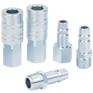 hootsum 1/2” air hose fittings set, high flow 2pcs i/m industrial type coupler with 1/2” fnpt, 3pcs plugs with 1/2” npt, 5pcs steel air compressor accessories quick connect fittings 300psi