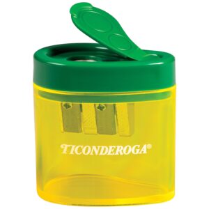 Ticonderoga Two-Hole Pencil Sharpener, Yellow and Green, 1 Count