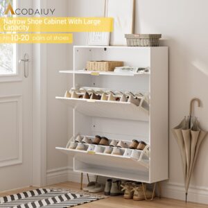 Acodaiuy Shoe Storage Cabinet, Shoe Cabinet with 2 Flip Drawers Entryway Shoe Storage Freestanding Shoe Organizer Cabinet with Metal Leg, Narrow Shoe Rack Cabinet, Diamond White