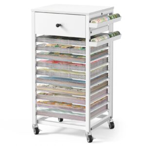 caydo 12x12 paper storage organizer-10 tier file rolling storage cart with drawer crafting table organization workstation for craft room home