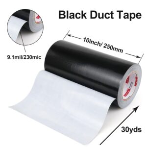 JIALAI HOME 10 Inches Duct Tape, Industrial Grade 10 inches x 30 Yards Duct Tape Black, 9 Mil Heavy-Duty, Waterproof, Strong, Flexible, No Residue, UV Resistant for Crafts & Home Improvement