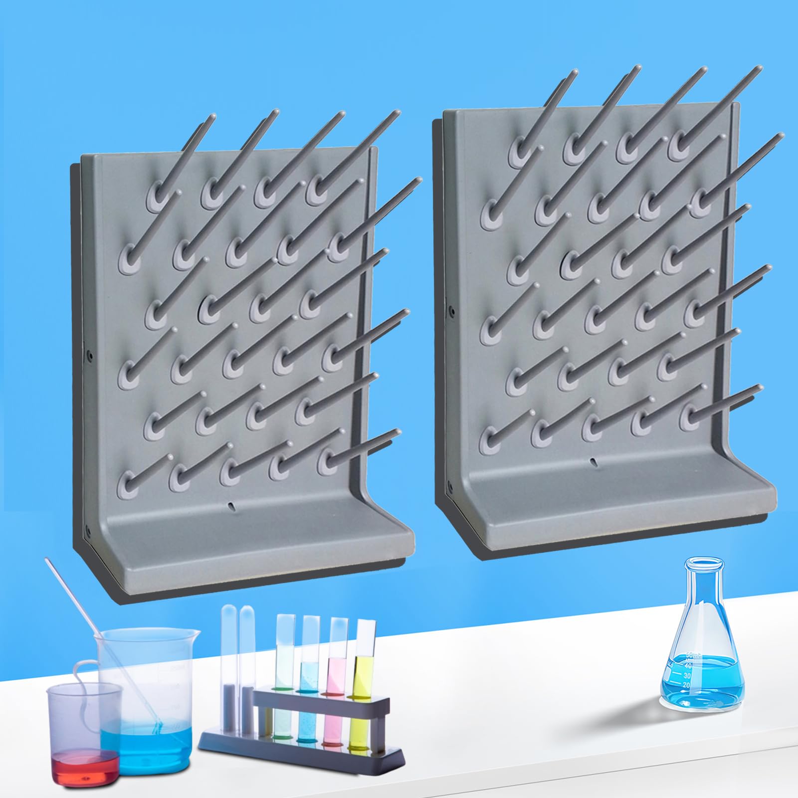 2 Pack Lab Drying Rack 27 Pegs Laboratory Glassware Rack PP Drying Rack Wall-Mount Bottle Drying Rack Desk Top Draining Rack Lab Supply Drying Rack Cleaning Equipment for School Lab Utensil