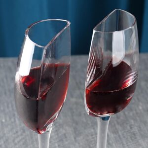 Half Crystal Glass Cups, Novelty Funny Wine Glass Cut In Half, 140ml Clear Glass Champagne Cups, Reusable Long Stemmed Semi-Circular Red Wine Glass for Birthday Anniversary (2 Pcs)