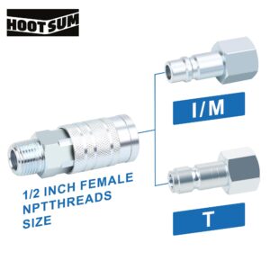 1/2" Air Hose Fittings Set, High Flow 1PC I/M Industrial Type Coupler with 1/2" MNPT, 2PCS Plugs with 1/2" NPT, 3PCS Steel Air Compressor Accessories Quick Connect Fittings 300PSI