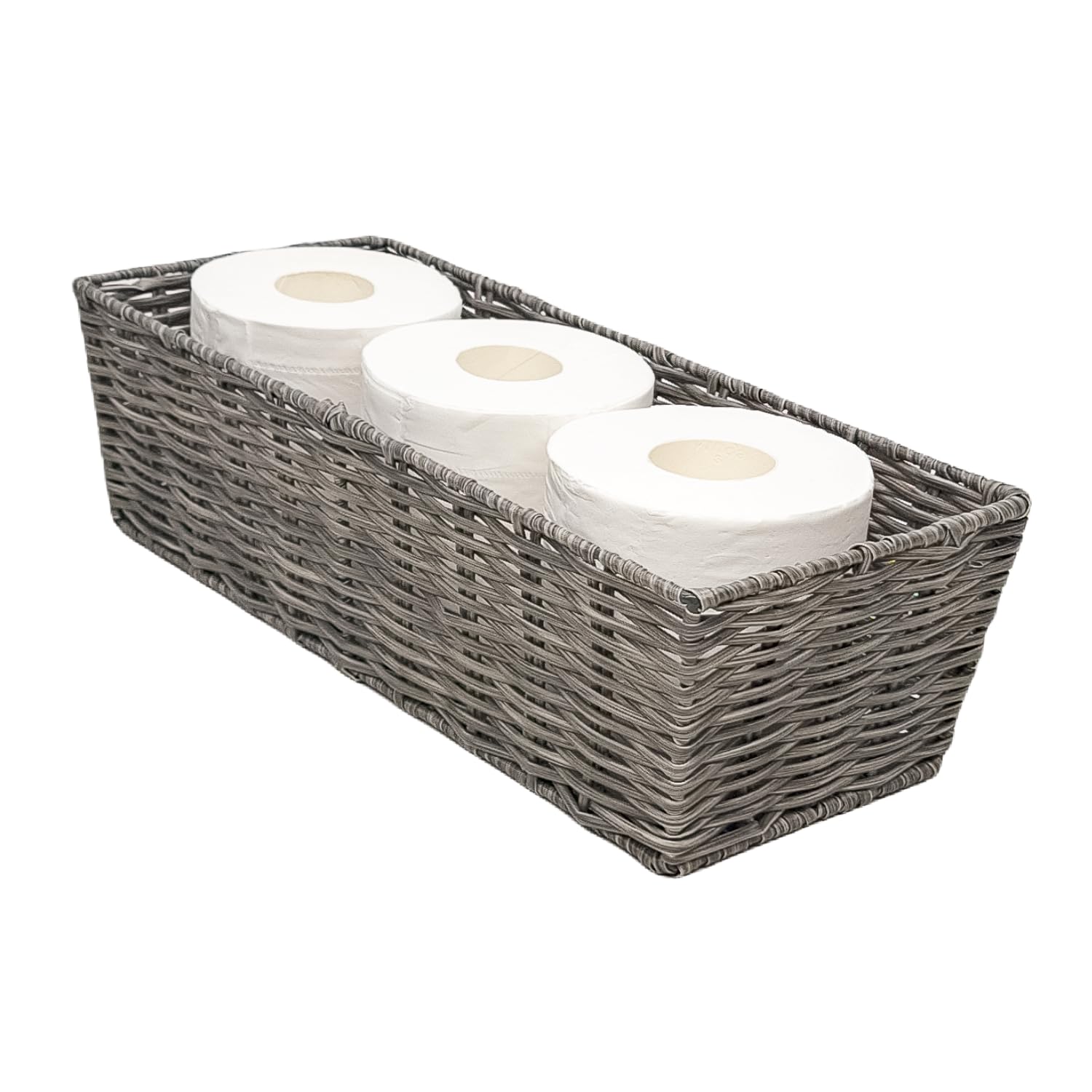 GIB Bathroom Baskets for Organizing, Toilet Paper Baskets for Back of Toilet Tank Top, Small Wicker Basket for Organizing, Waterproof Decorative Rectangle Woven Baskets, Grey, Set of 2