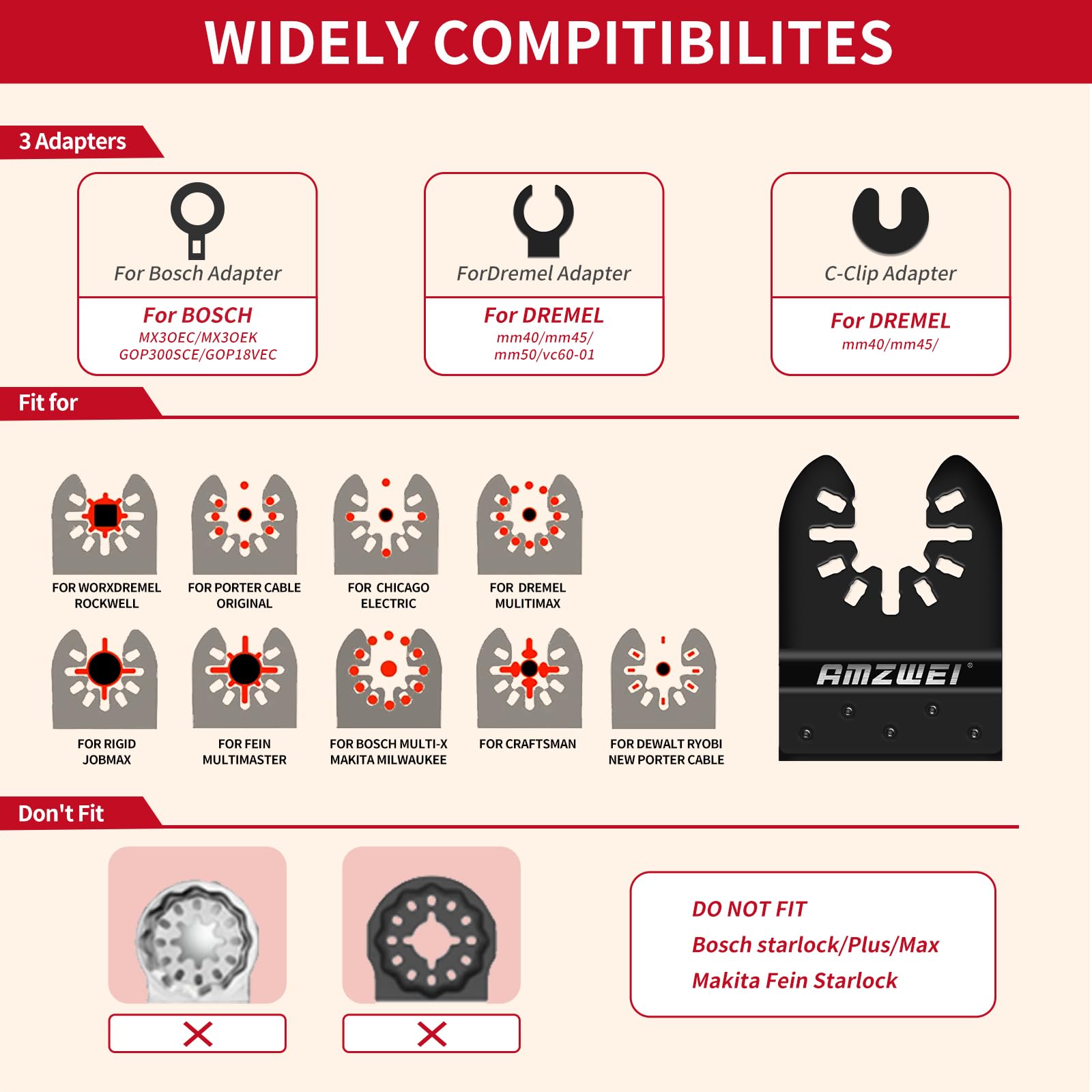 AMZWEI 30 Pcs Bi-Metal Oscillating Saw Blades, Professional Curved Edge Multitool Blades for Wood with Nails, Metal, Wood, Oscillating Tool Blades Compatible with Dewalt Milwaukee Bosch Worx Ryobi