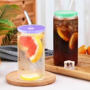 6 Pack Acrylic Lids for 16oz Glass Cups with Lids and Straws, Reusable Cups Replacement Covers Iced Coffee Cup/Beer Can Drinking Glasses with Bamboo Lids (Multicolor)