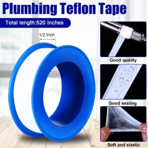 Pushglossy PTFE Tape 1/2 x 520 Inches Plumbers Tape Waterproof Sealant Plumbing Tape for Shower Head Repairing Water Pipe Sealing Tape(White,100 Rolls)