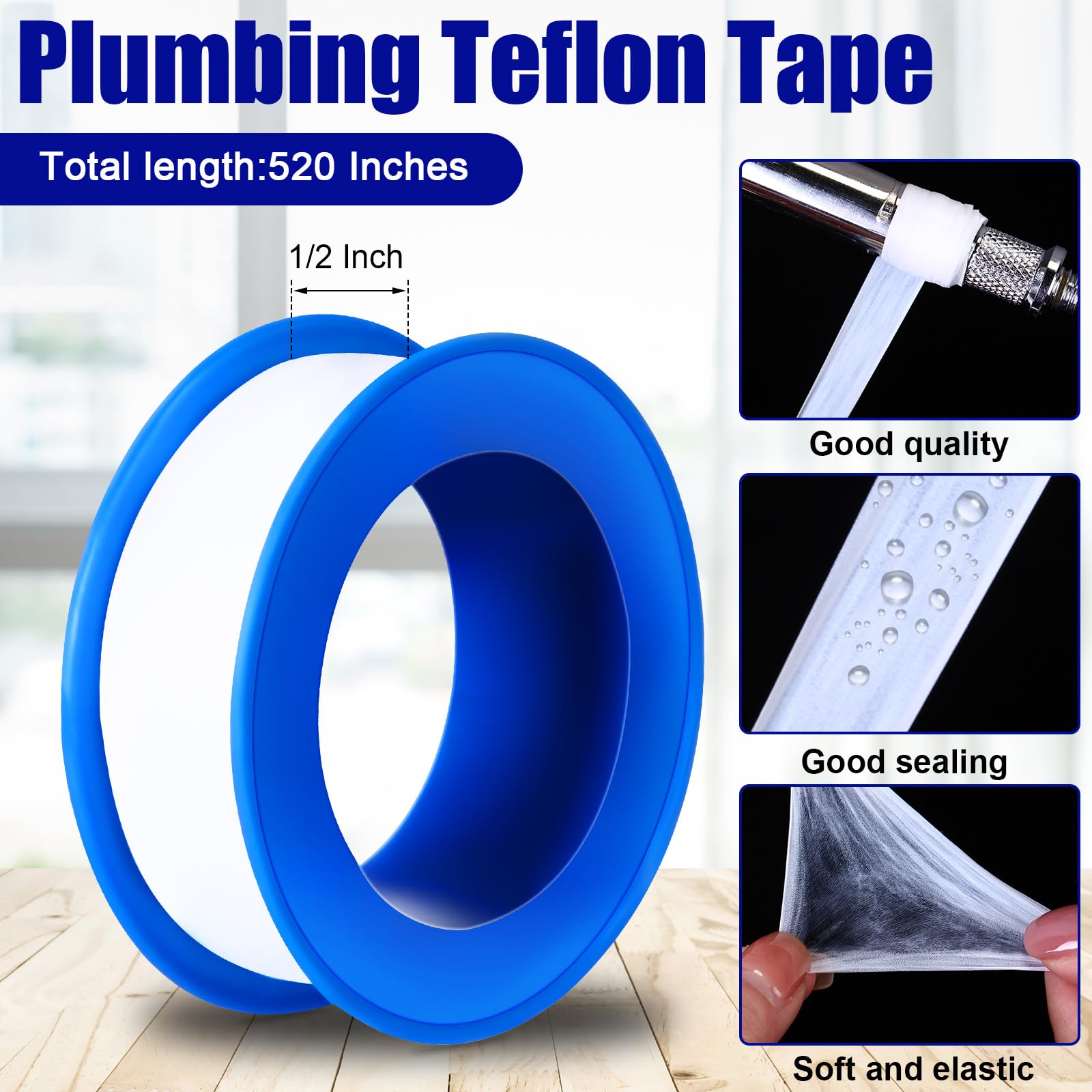 Pushglossy PTFE Tape 1/2 x 520 Inches Plumbers Tape Waterproof Sealant Plumbing Tape for Shower Head Repairing Water Pipe Sealing Tape(White,100 Rolls)