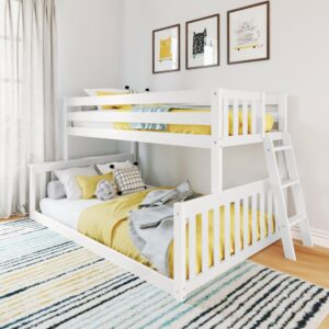 max & lily twin over full low bunk with angled ladder on end, white