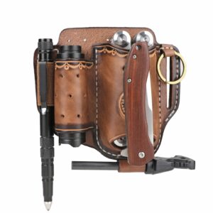 tourbon leather edc pouch for belt multitool sheath folding knife pocket tool organizer with flashlight holster pen holder