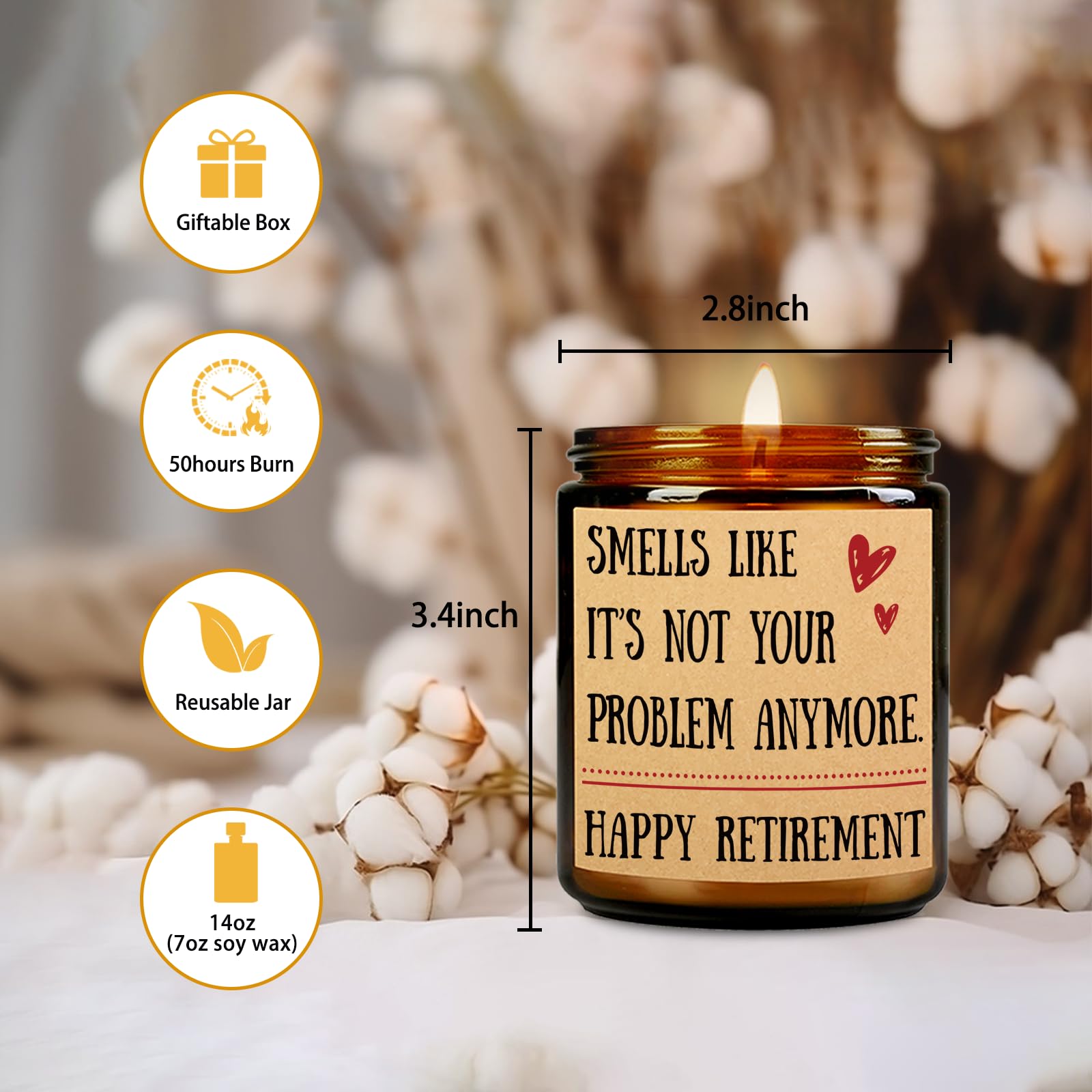 SUEHHYY Retirement Gifts for Women Woman Men 2024, Natural Soy Wax Lavender Scented Handmade Candle (7oz), Funny Happy Retirement Gifts for Teacher Nurse Coworker Boss Employee Friends