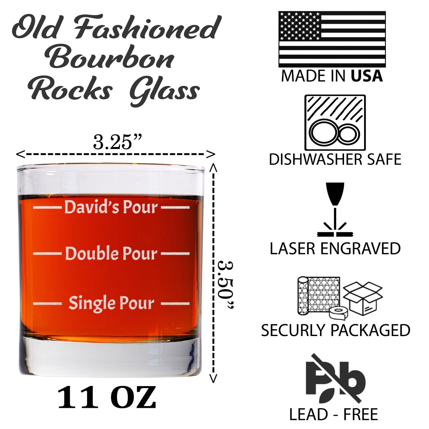 CARVELITA Personalized 11oz Whiskey Glass, Engraved Old Fashion Custom Rack Glass, Pour Line Gift Idea, Personalized For Him, Single Pour, Double Pour, For Christmas, Fathers Day, Birthday