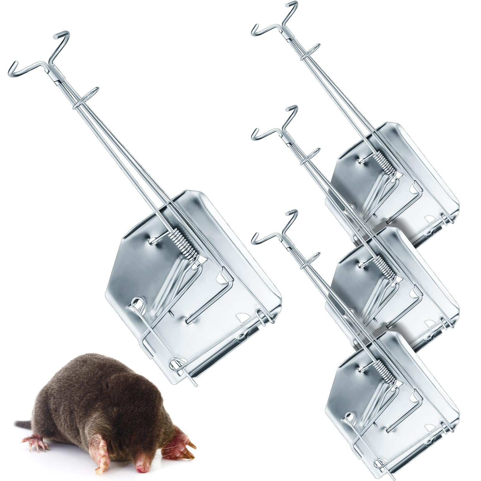 Qualirey 4 Pack Mole Trap Gopher Trap Ground Galvanized and Oil Hardened Steel Animal Trap Reusable Gopher Trap Vole Traps for Outdoor Lawn Garden Yard Farm (Silver)