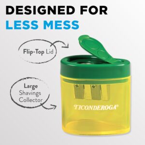 Ticonderoga Two-Hole Pencil Sharpener, Yellow and Green, 1 Count