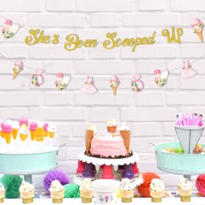 Jollyboom She's Been Scooped Up Banner, Ice Cream Bridal Shower Party Decoration Glitter Banner for Girl Women Summer Ice Cream Theme Bachelorette Bridal Shower Engagement Wedding Party