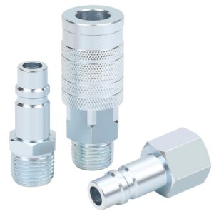 1/2" air hose fittings set, high flow 1pc i/m industrial type coupler with 1/2" mnpt, 2pcs plugs with 1/2" npt, 3pcs steel air compressor accessories quick connect fittings 300psi