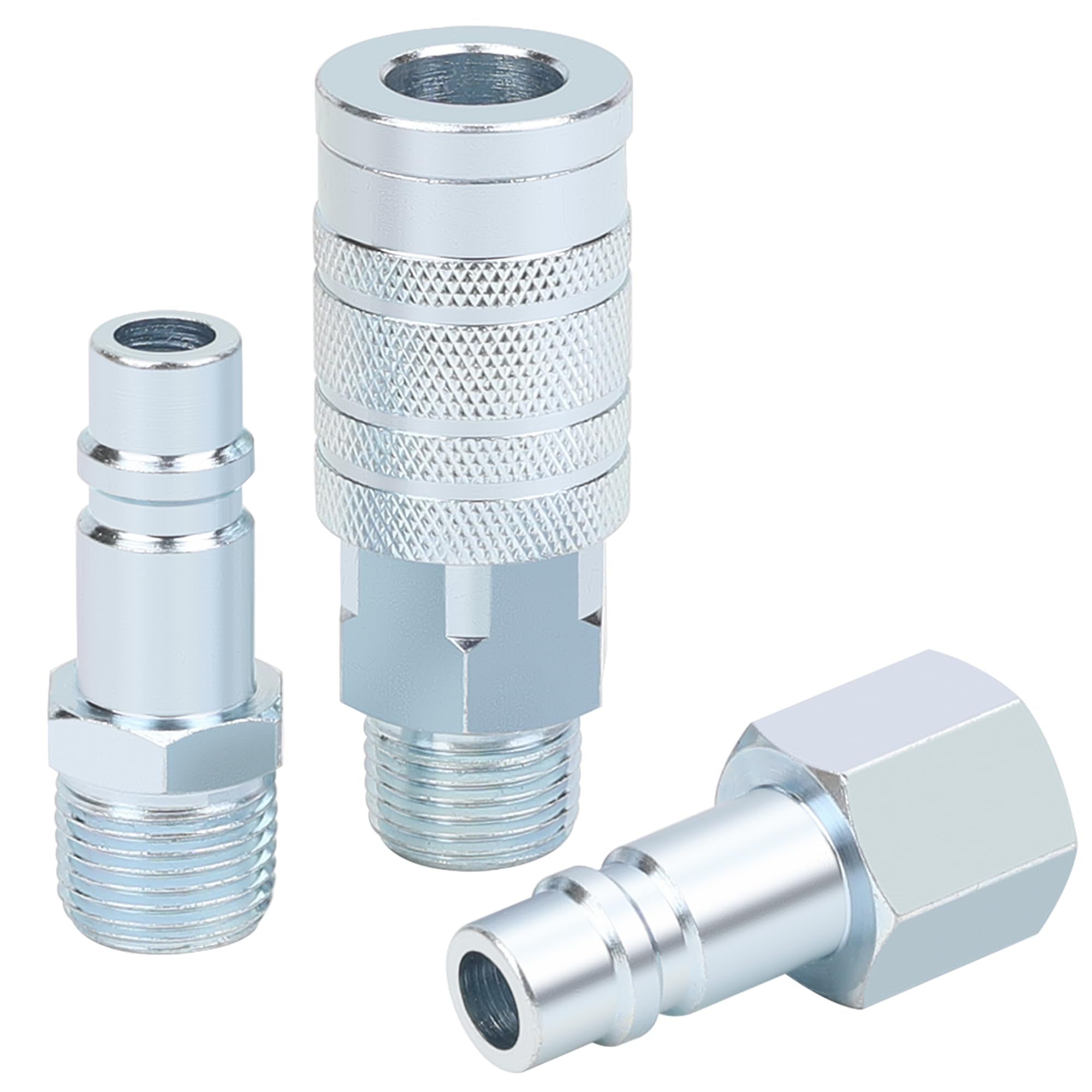 1/2" Air Hose Fittings Set, High Flow 1PC I/M Industrial Type Coupler with 1/2" MNPT, 2PCS Plugs with 1/2" NPT, 3PCS Steel Air Compressor Accessories Quick Connect Fittings 300PSI