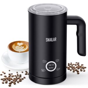 snailar milk frother, 10oz stainless steel electric milk steamer, 4 in 1 hot & cold foam maker for latte, cappuccinos, macchiato, hot chocolate, silent operation, easy to clean