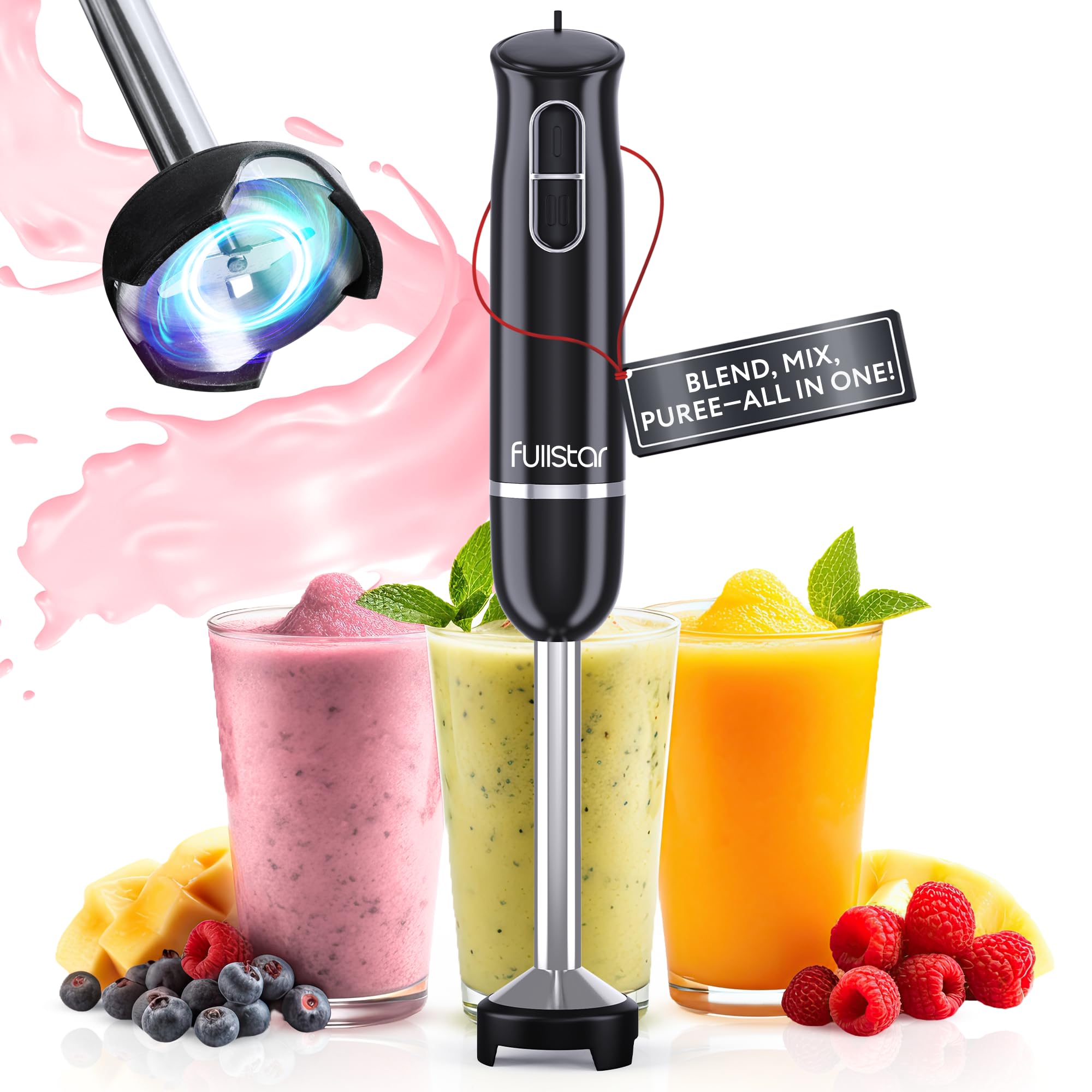 Fullstar Immersion Blender Handheld - 300W Hand Blender Stick with Pan Protector, 2-Speed Emulsion Hand Blenders Immersion, Hand Mixer Electric Handheld, Stick Blender, Hand Blenders for Kitchen