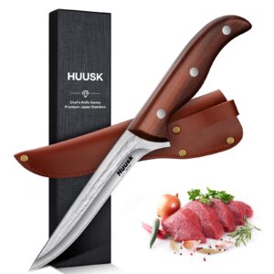 huusk 5 inch boning knife for meat, high carbon steel hand forged full tang sharp japanese deboning knife, premium outdoor kitchen knife for poultry chicken,bbq,father's day christmas gift