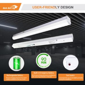 4FT LED Linear Shop Lights with Emergency Battery Backup,3 Color Selectable 3500K-5000K, Lumen Adjustable 4420/4940/5850LM,120-277V, 0-10V Dimmable, Built-in 90 Minute Emergency Battery (1PK)