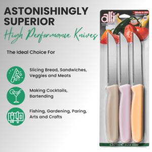 Alfi All-Purpose Knives Aerospace Precision Pointed Tip - Home And Kitchen Supplies - Serrated Steak Knives Set | Made in USA (Sage)