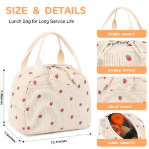 Bluboon Lunch Bag for Women Men Cute Corduroy Lunch Tote Bags Reusable Insulated Lunch Box Large Capacity Reusable Insulated Cooler for Work Picnic or Travel (Corduroy strawberry)