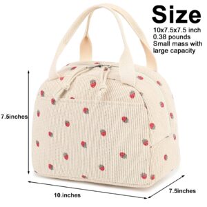 Bluboon Lunch Bag for Women Men Cute Corduroy Lunch Tote Bags Reusable Insulated Lunch Box Large Capacity Reusable Insulated Cooler for Work Picnic or Travel (Corduroy strawberry)