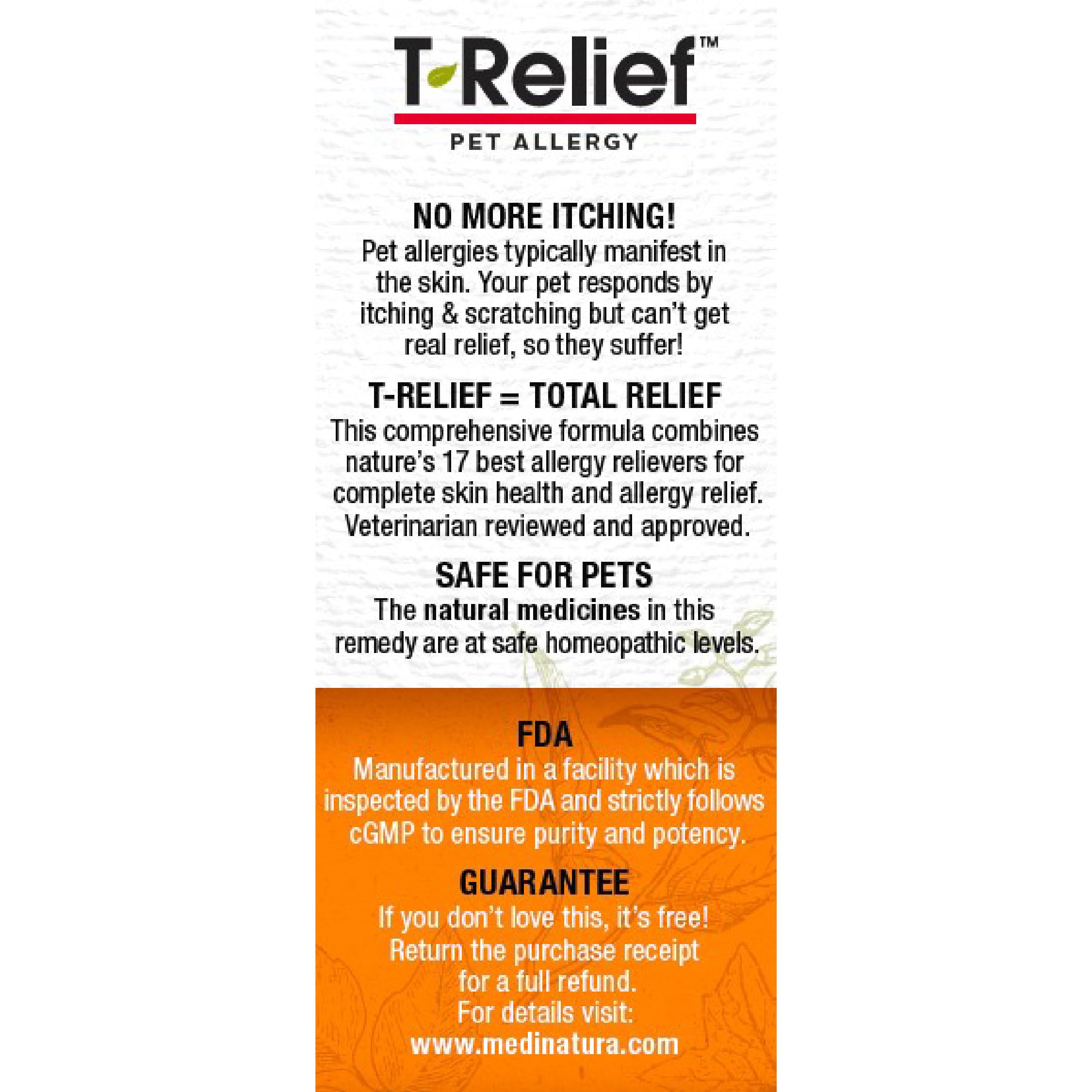 T-Relief Pet Allergy Support for Dogs & Cats Itchy Relief Supports Healthy Skin & Coat Natural Medicine Helps Soothe Hot Spot Itching Paws Licking Runny Nose Sneezing Watery Eyes - 90 Tablets