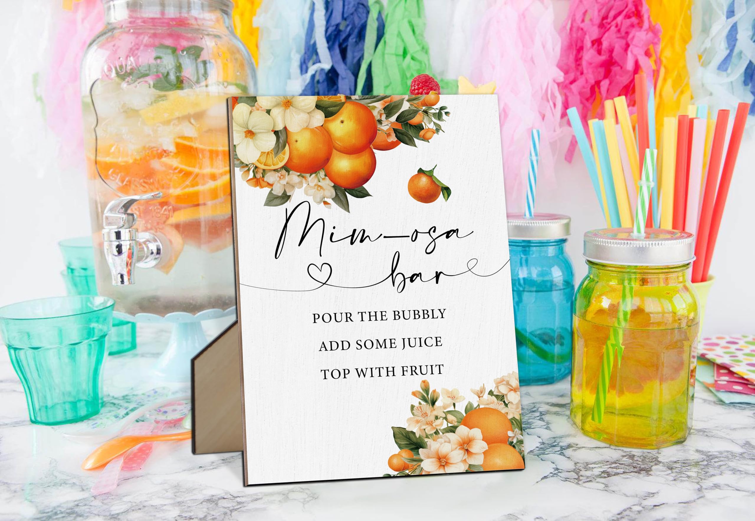 Mim-osa Bar Baby Shower Sign, Orange Citrus Gender Neutral Tabletop Sign With Stand, Wooden Game Sign for Baby Shower, Birthday, Bridal Shower, Wedding Party Favors Supplies-MQ427